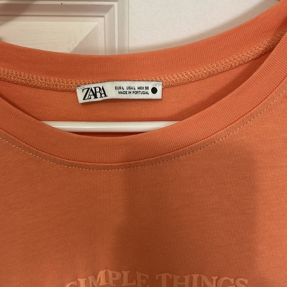 Zara Love Simple Things crewneck T-shirt size large orange cotton short sleeve - Picture 3 of 4